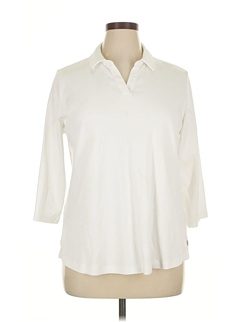 Pre-owned Isaac Mizrahi Live 3/4 Sleeve Button Down Shirt In White