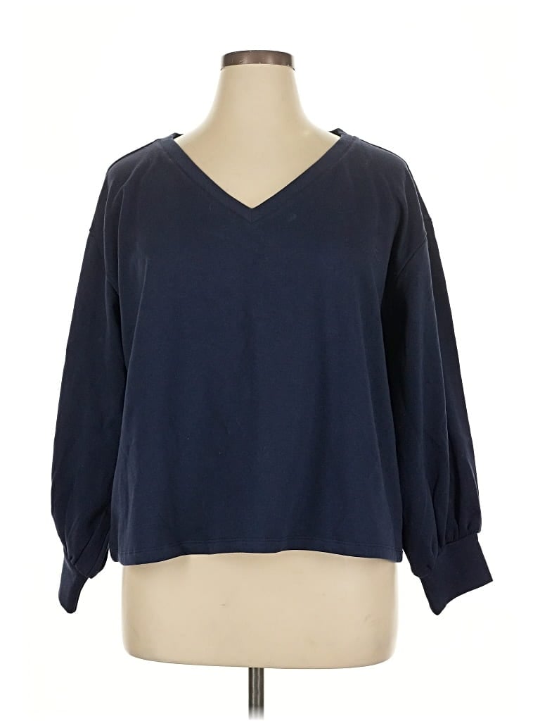Pre-owned G By Giuliana Rancic Long Sleeve Top Blue V Neck Tops