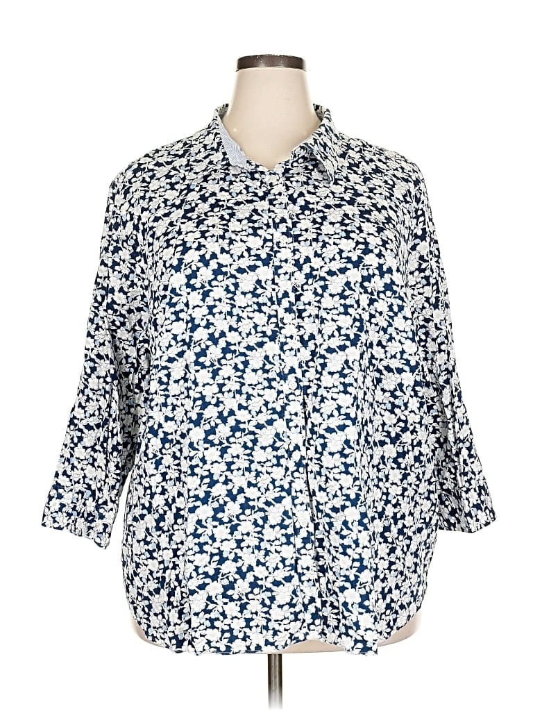 Pre-owned Chaps 3/4 Sleeve Button Down Shirt In Blue