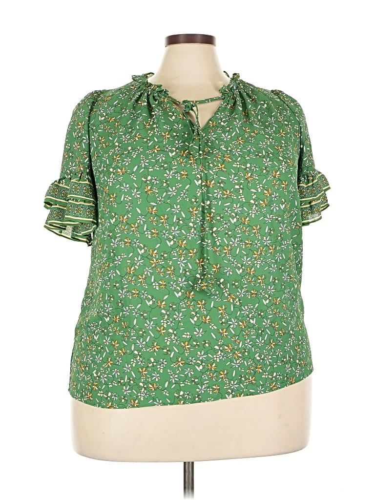 Max Studio Short Sleeve Blouse In Green