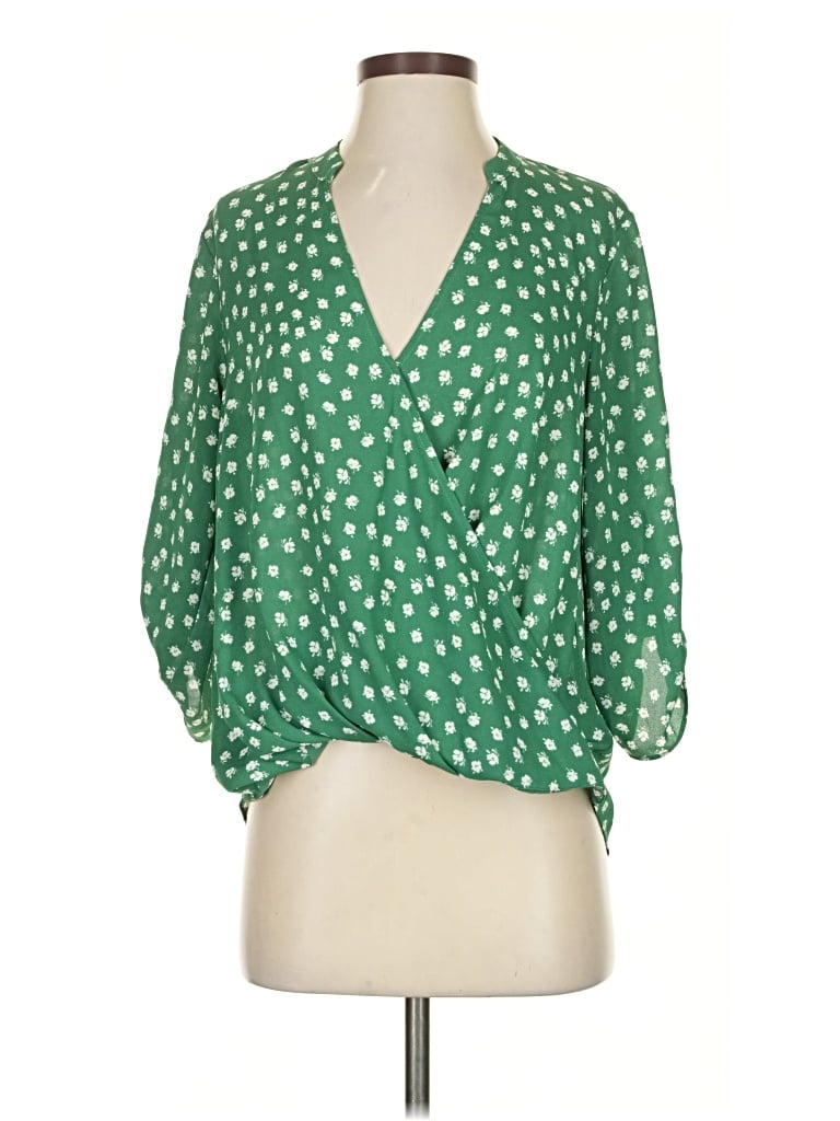 Pre-owned All In Favor 3/4 Sleeve Blouse In Green