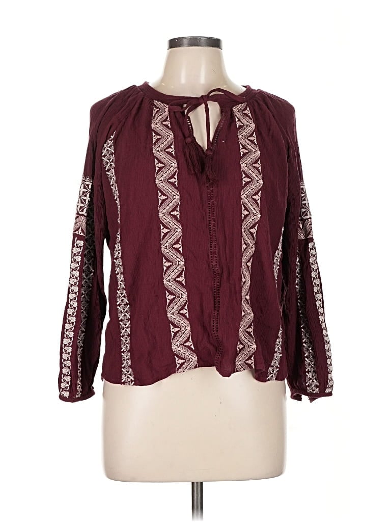 Pre-owned American Eagle Outfitters Long Sleeve Blouse In Burgundy