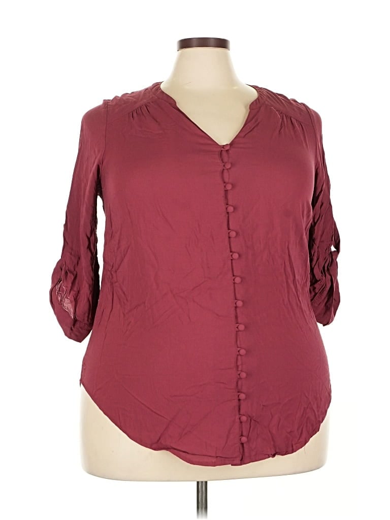 Pre-owned Torrid 3/4 Sleeve Blouse In Burgundy