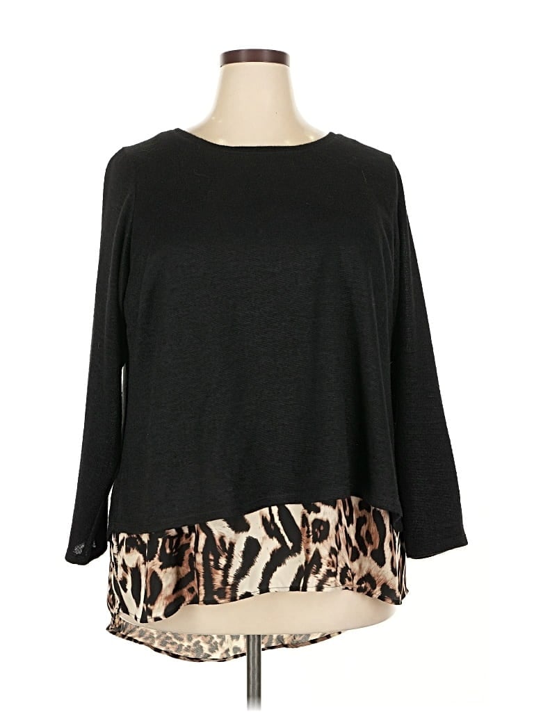 Pre-owned Roz & Ali 3/4 Sleeve Top Black Boatneck Tops