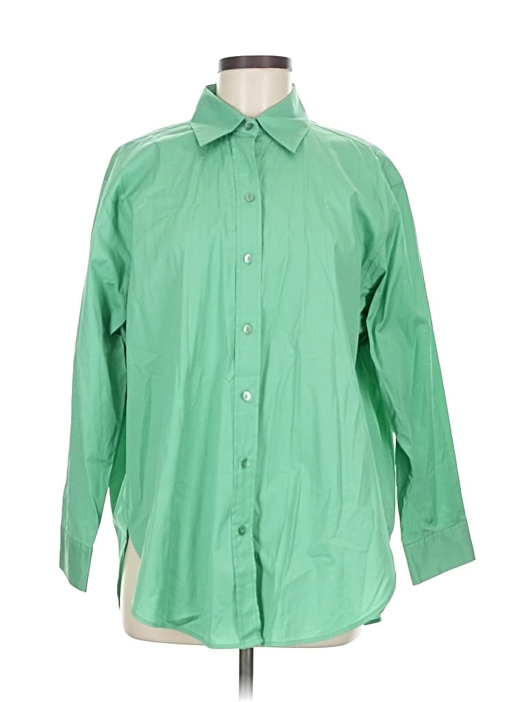 Pre-owned Massimo Dutti Long Sleeve Button Down Shirt In Green