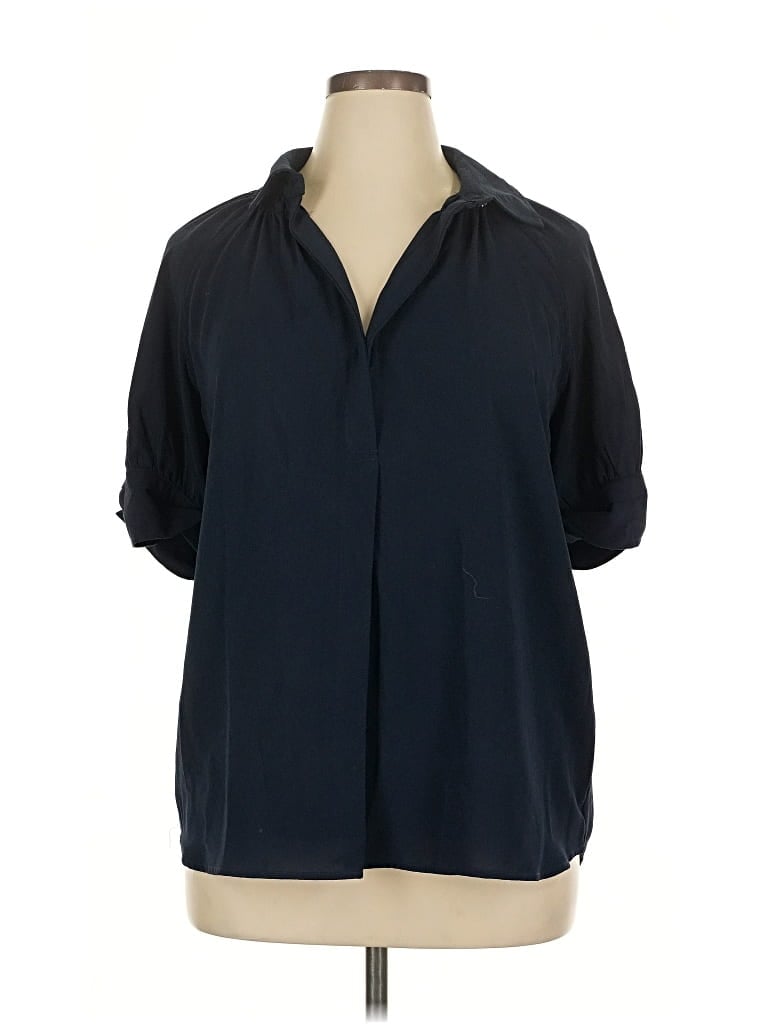 Pre-owned Max Studio Short Sleeve Blouse In Blue