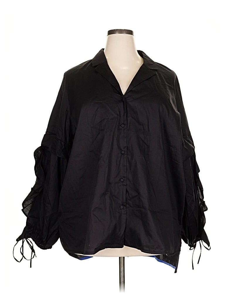 Pre-owned Harshman 3/4 Sleeve Button Down Shirt In Black