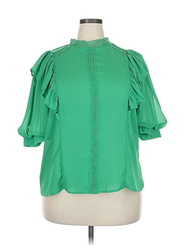 Pre-owned Chic Soul (chicsoul.com) Short Sleeve Blouse In Green