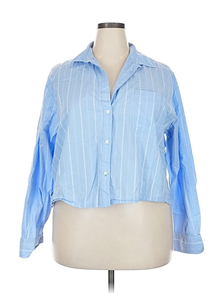 Pre-owned Aerie Long Sleeve Button Down Shirt In Blue