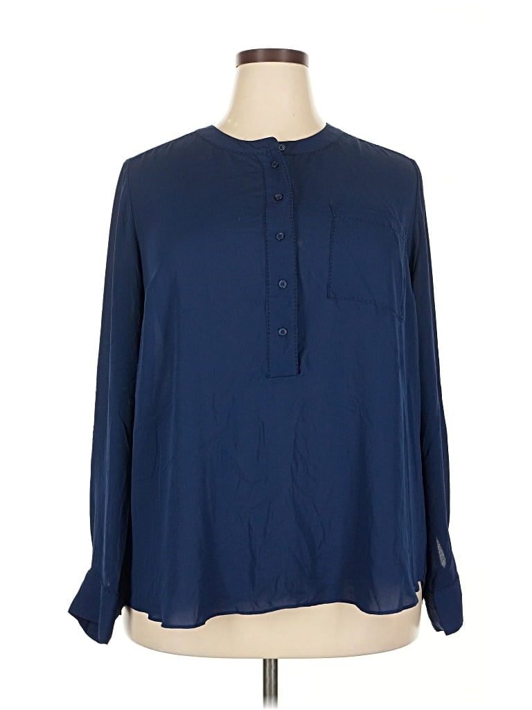 Pre-owned Lane Bryant Long Sleeve Blouse In Blue