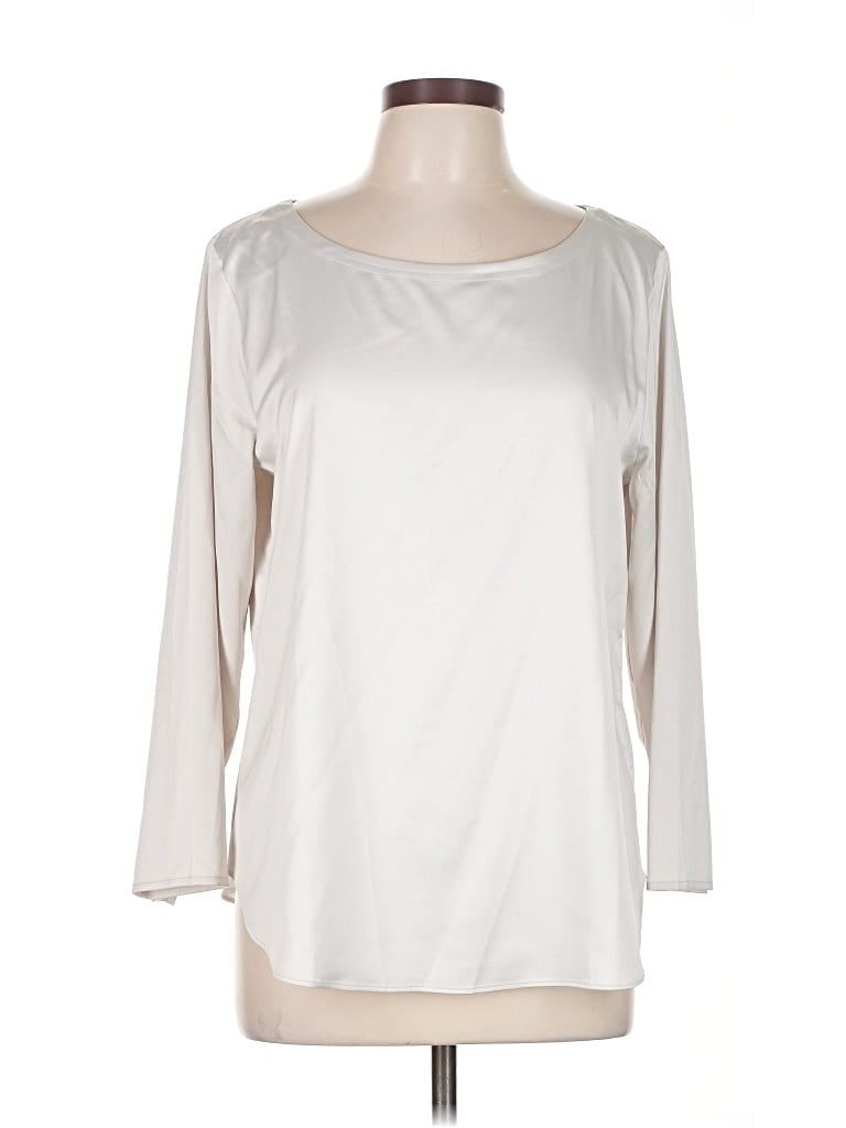 Pre-owned Eileen Fisher 3/4 Sleeve Top Ivory Boatneck Tops In White