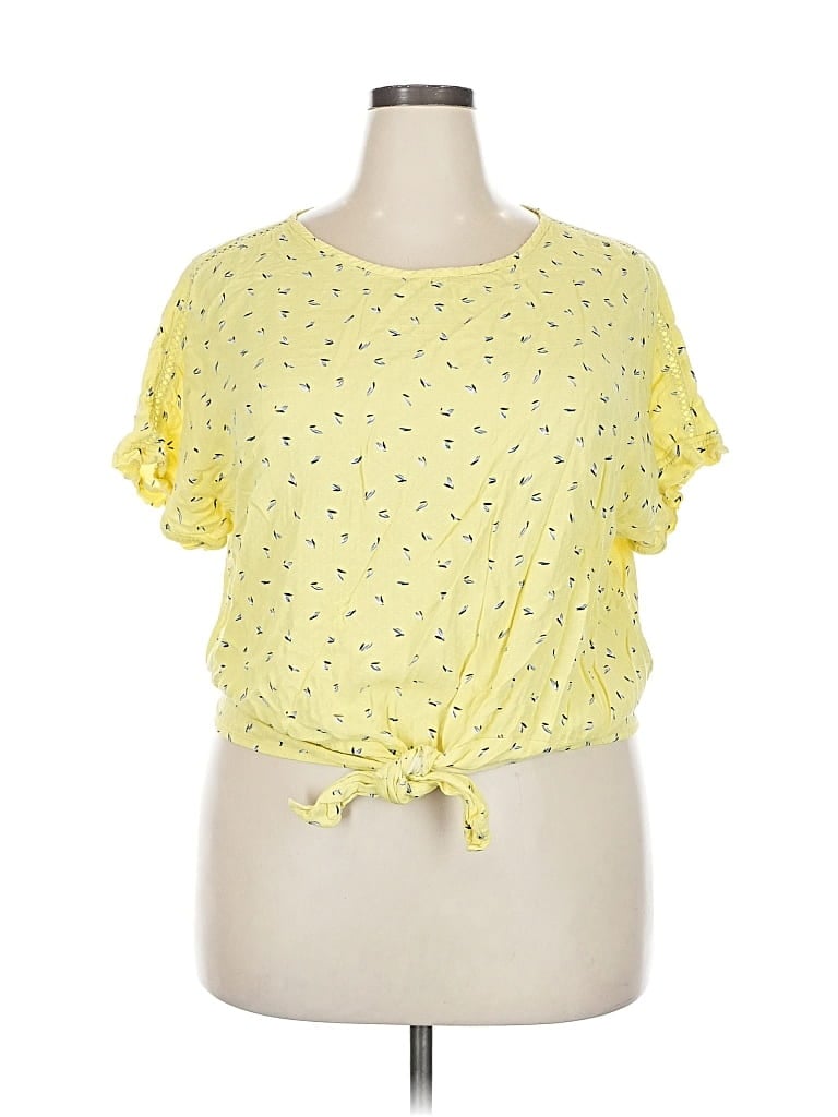 Pre-owned Buffalo By David Bitton Short Sleeve Top Yellow Keyhole Neckline Tops