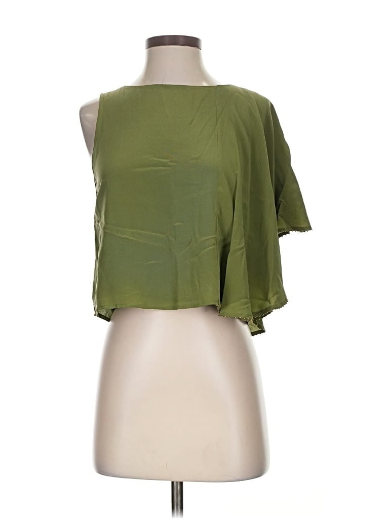 Pre-owned Nicole Miller Sleeveless Silk Top Green One Shoulder Neckline Tops