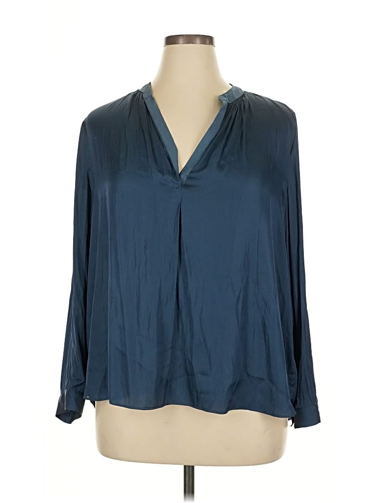 Pre-owned Nic + Zoe Long Sleeve Blouse In Blue