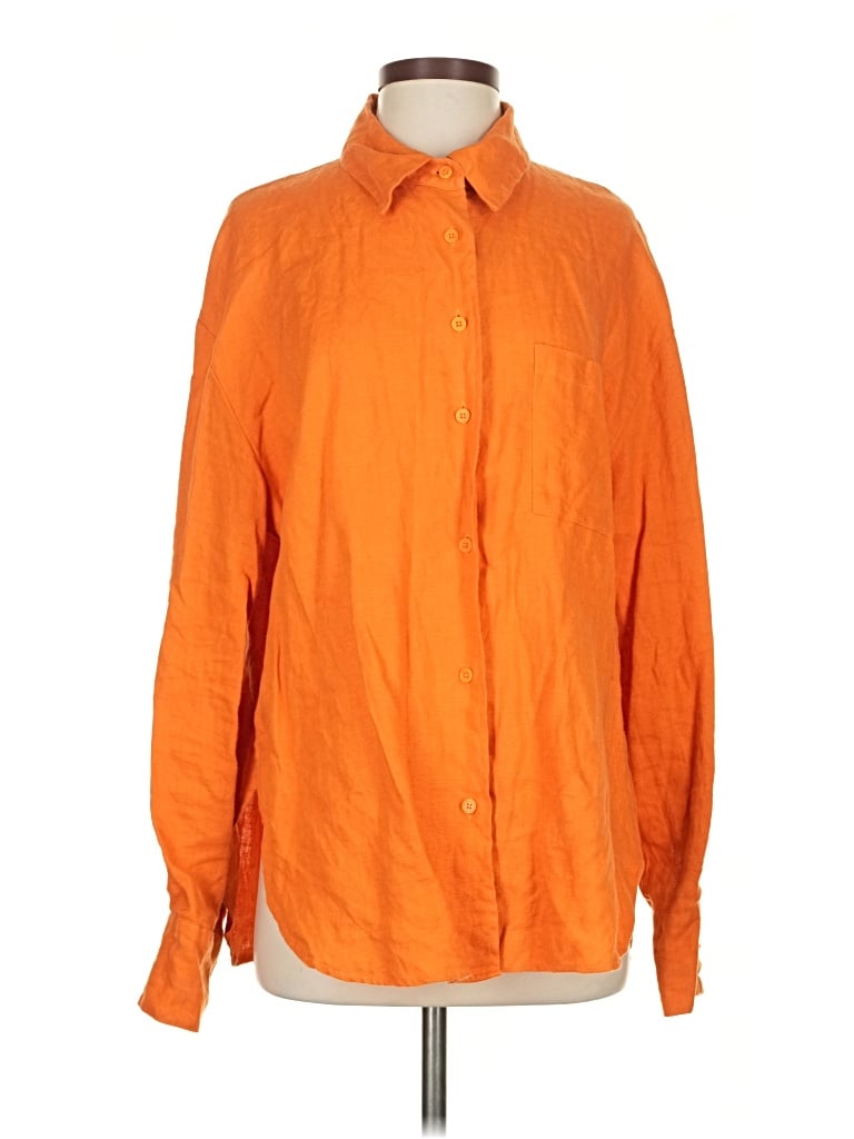Pre-owned Reformation Long Sleeve Button Down Shirt In Orange