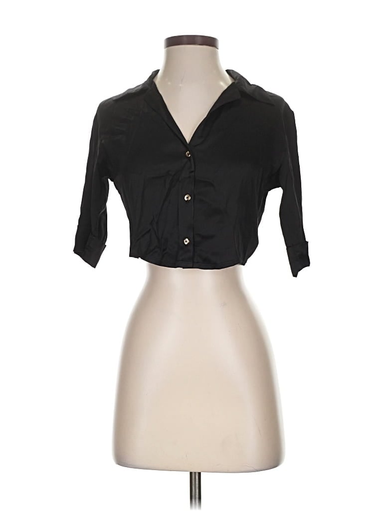 Pre-owned Indah 3/4 Sleeve Button Down Shirt In Black