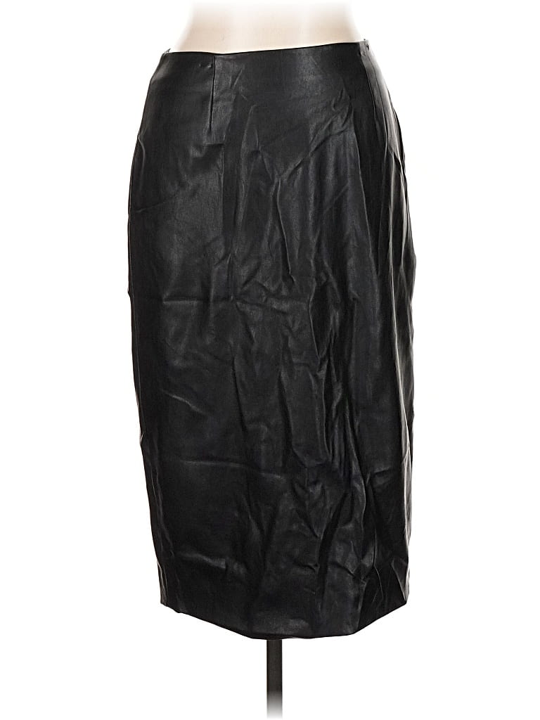 Pre-owned Halogen Faux Leather Skirt In Black
