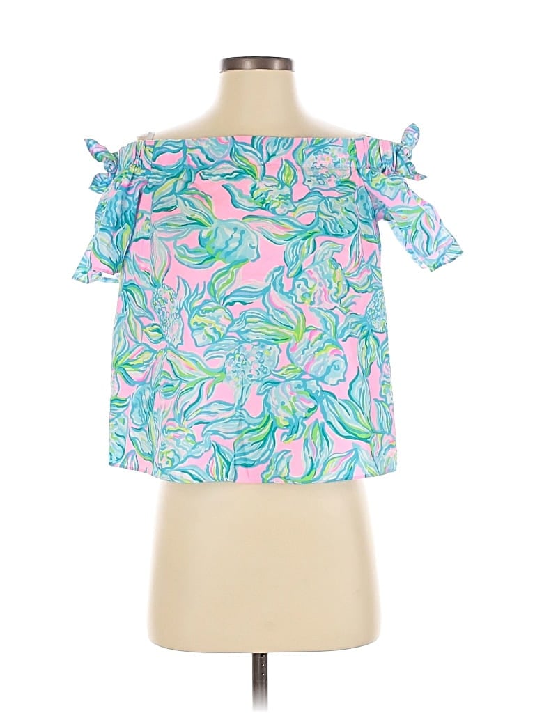 Pre-owned Lilly Pulitzer Short Sleeve Blouse In Blue