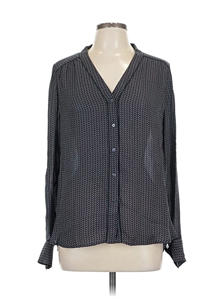 Pre-owned Vince Long Sleeve Silk Top Gray Polka Dots Pattern Square Neckline Tops