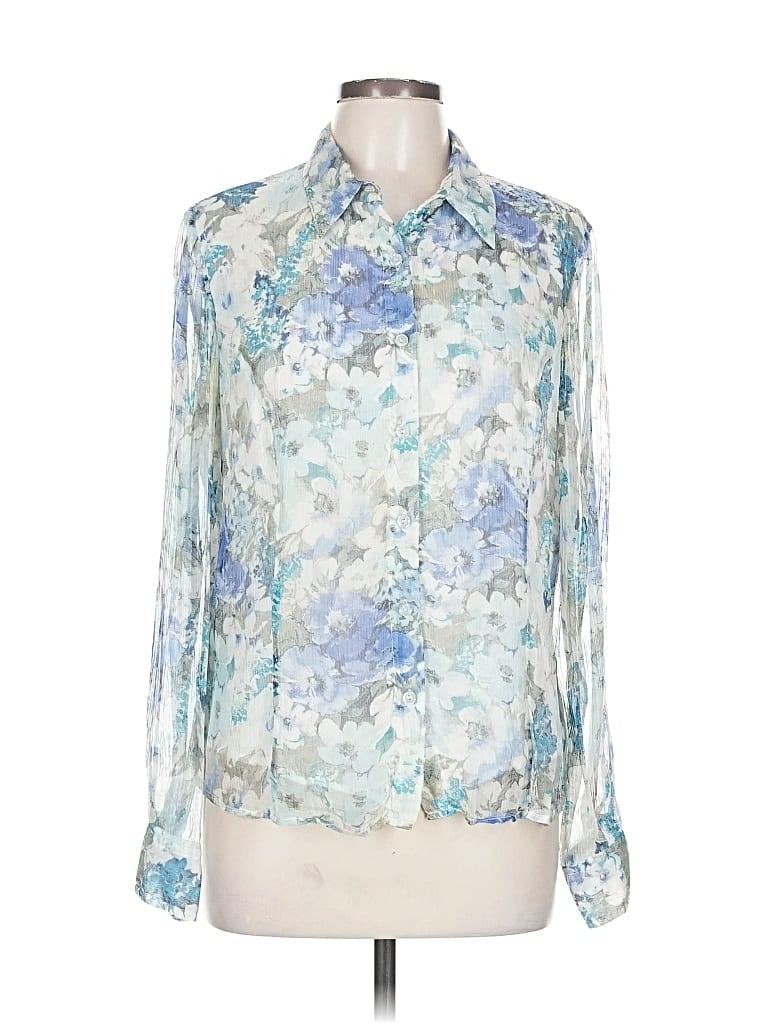 Pre-owned Coldwater Creek Long Sleeve Blouse In Blue