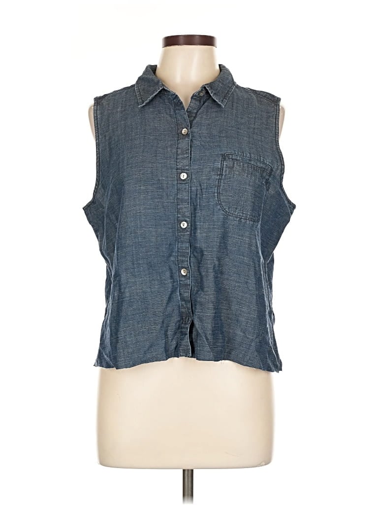 Pre-owned Jjill Sleeveless Button Down Shirt In Blue