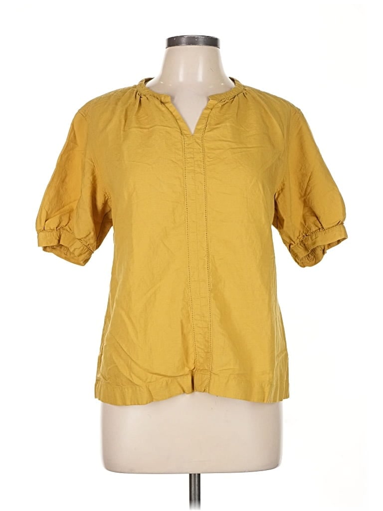 Pre-owned Uniqlo Short Sleeve Blouse In Yellow