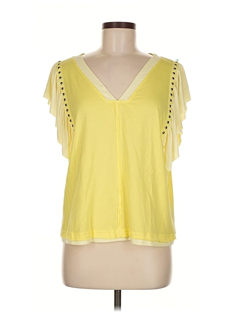 Pre-owned Pol Short Sleeve Top Yellow V Neck Tops