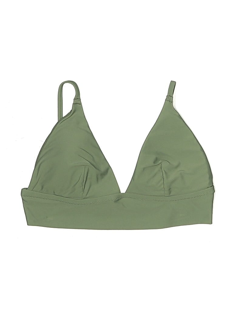 Pre-owned Aerie Swimsuit Top Green Solid Pattern Swimwear