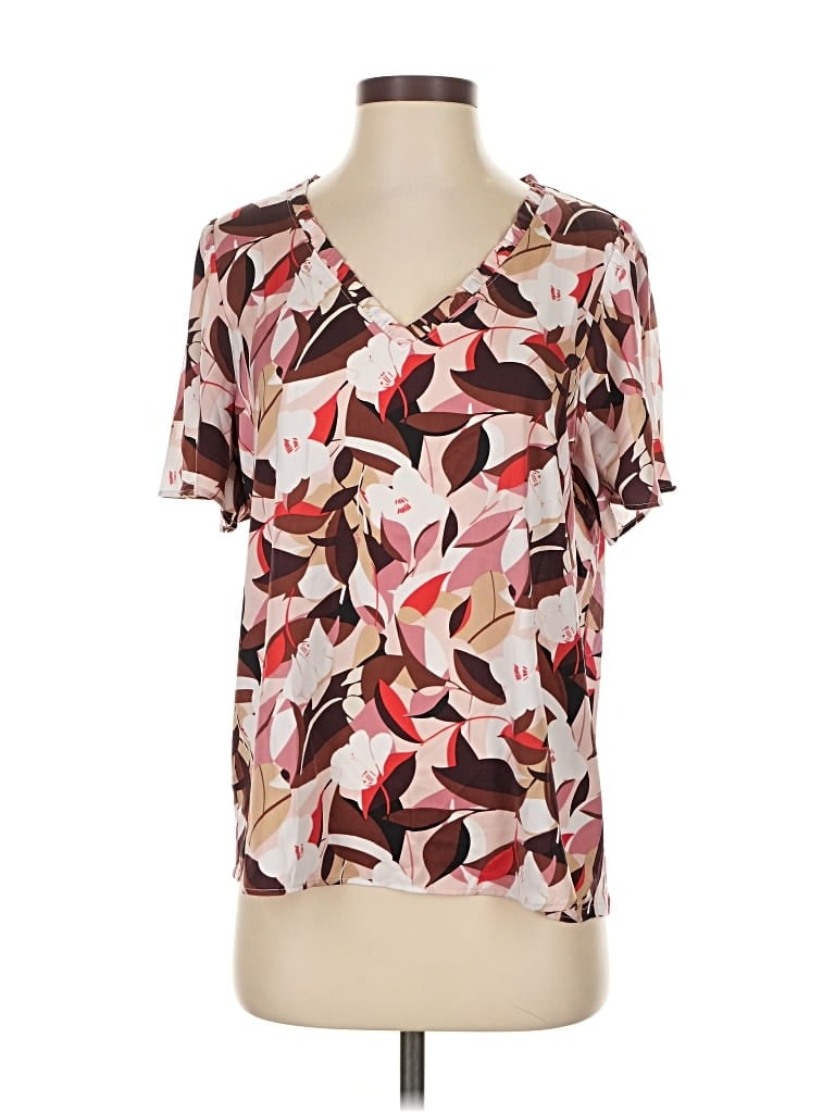 Pre-owned Ann Taylor Factory Short Sleeve Blouse In Brown