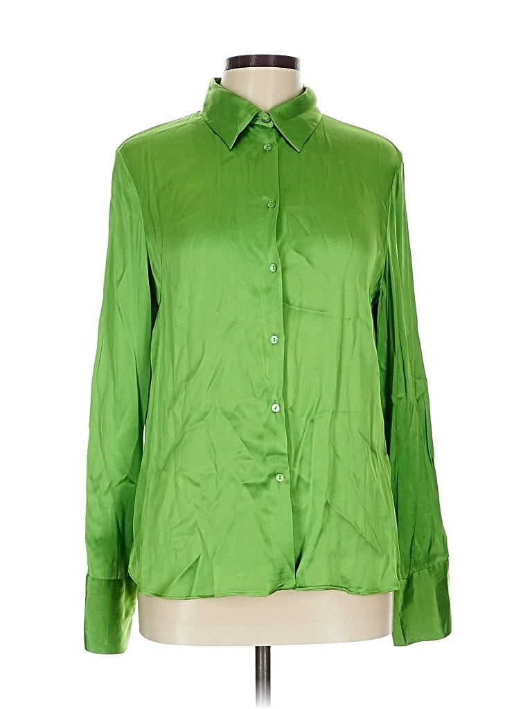 Pre-owned Massimo Dutti Long Sleeve Button Down Shirt In Green