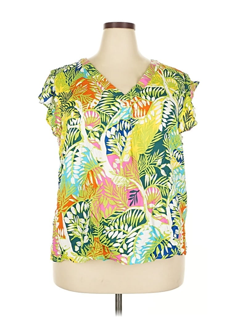 Pre-owned Nicole Miller Short Sleeve Blouse In Green