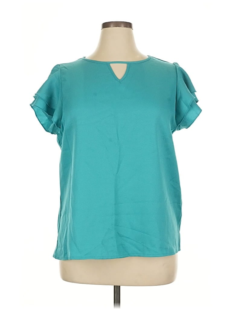 Pre-owned Shein Curve Short Sleeve Blouse In Blue