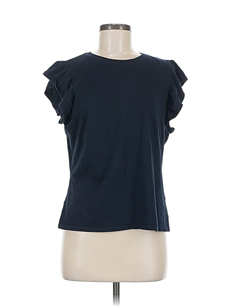 Pre-owned Paige Short Sleeve Top Blue Ruffles Neckline Tops