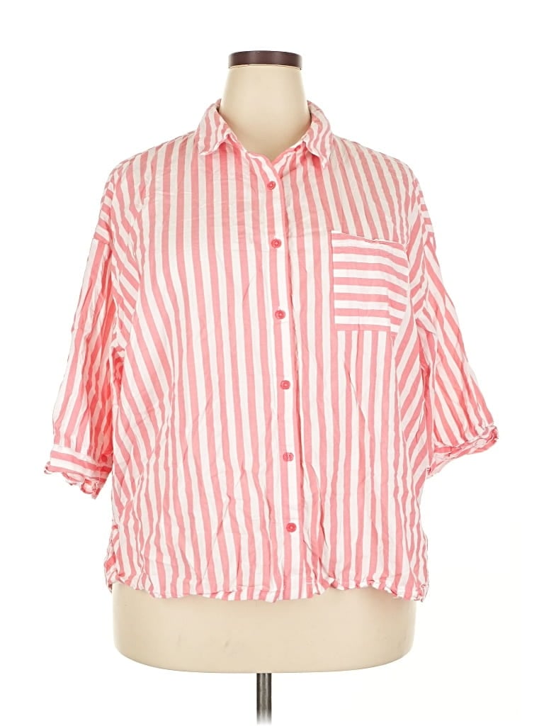 Pre-owned Joyspun 3/4 Sleeve Button Down Shirt In Pink