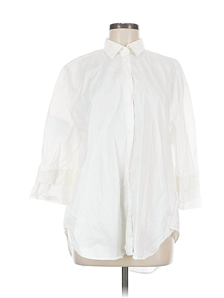 Pre-owned Luisa Cerano 3/4 Sleeve Button Down Shirt In White
