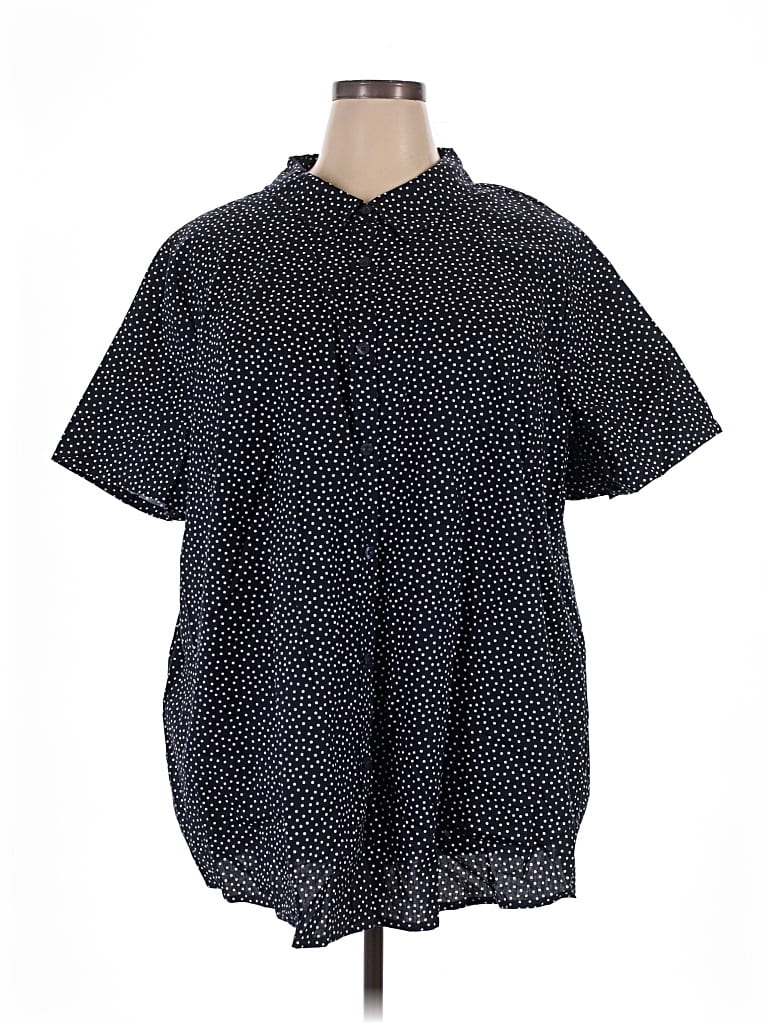 Pre-owned Woman Within Short Sleeve Button Down Shirt In Black