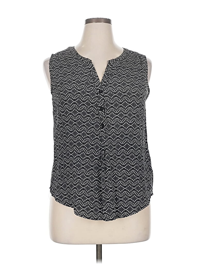 Pre-owned 41hawthorn Sleeveless Silk Top Black Keyhole Neckline Tops