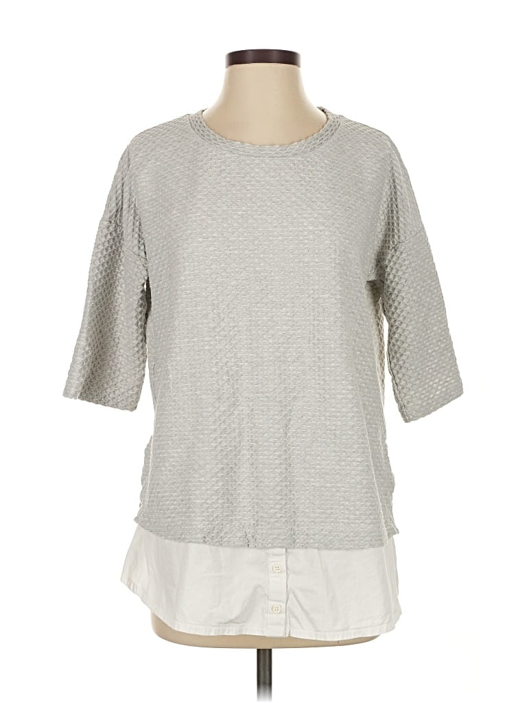 Pre-owned French Connection 3/4 Sleeve Top Gray Crew Neck Tops