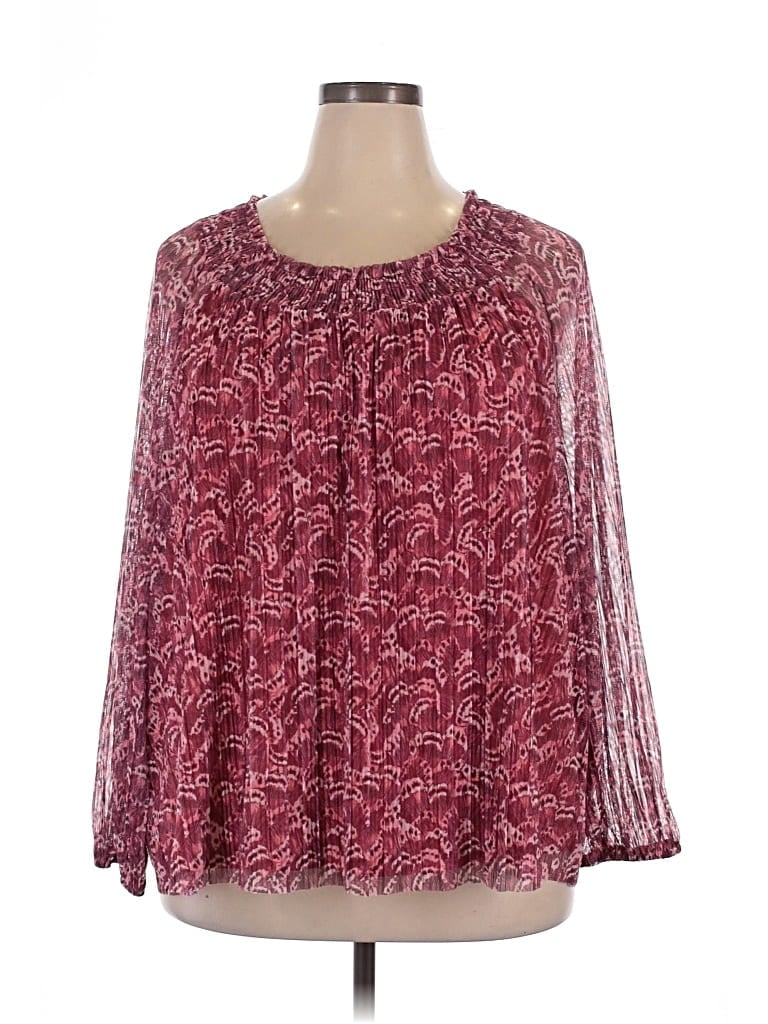 Pre-owned Terra & Sky Long Sleeve Blouse In Burgundy