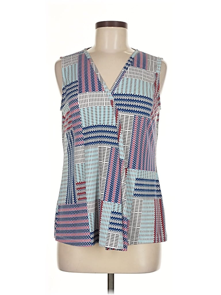 Pre-owned Dana Buchman Tank Top Blue Plunge Neckline Tops
