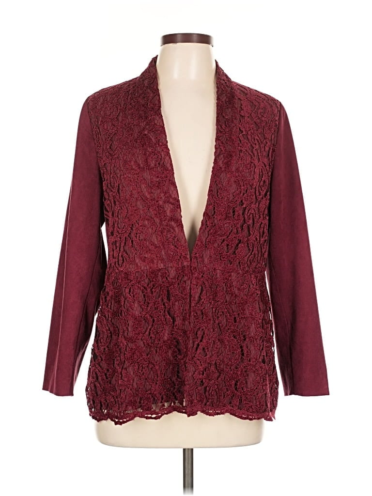 Pre-owned Chico's Blazer Jacket In Burgundy