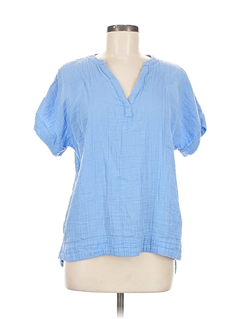 Pre-owned L.l.bean Short Sleeve Blouse In Blue