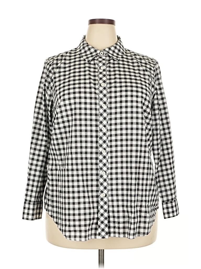 Pre-owned Talbots 3/4 Sleeve Button Down Shirt In Gray