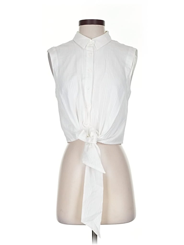 Pre-owned Intermix Sleeveless Button Down Shirt In White