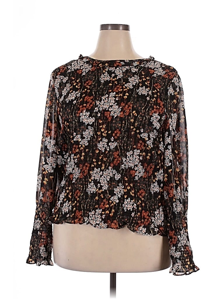 Pre-owned Terra & Sky Long Sleeve Blouse In Brown