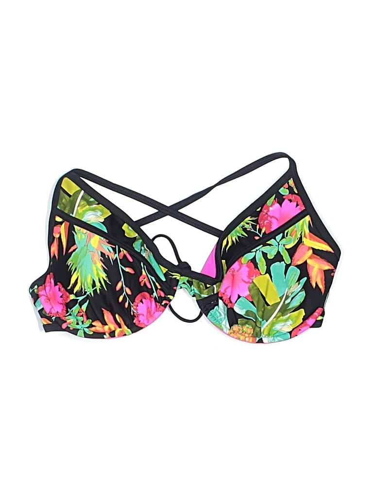 Pre-owned Body Glove Swimsuit Top Black Tropical Pattern Swimwear