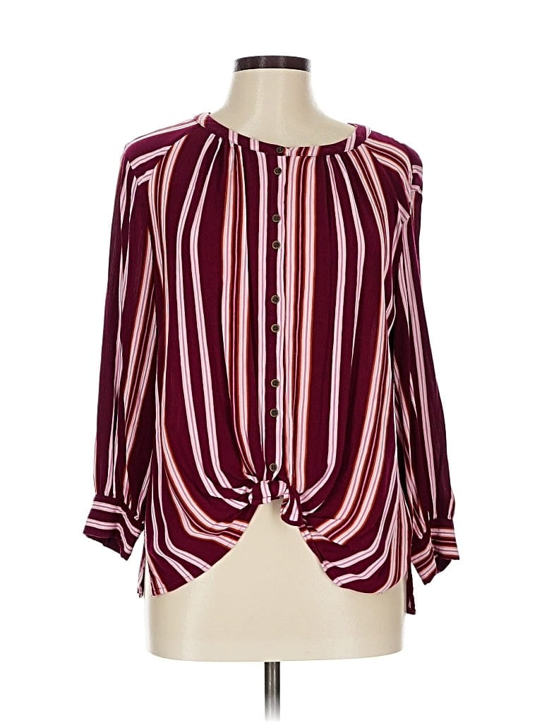 Pre-owned A.n.a. A New Approach Long Sleeve Blouse In Burgundy