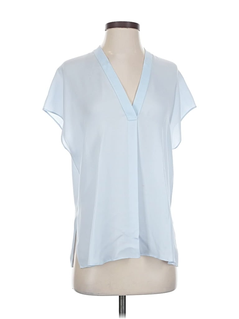 Pre-owned Vince Short Sleeve Silk Top Blue V Neck Tops