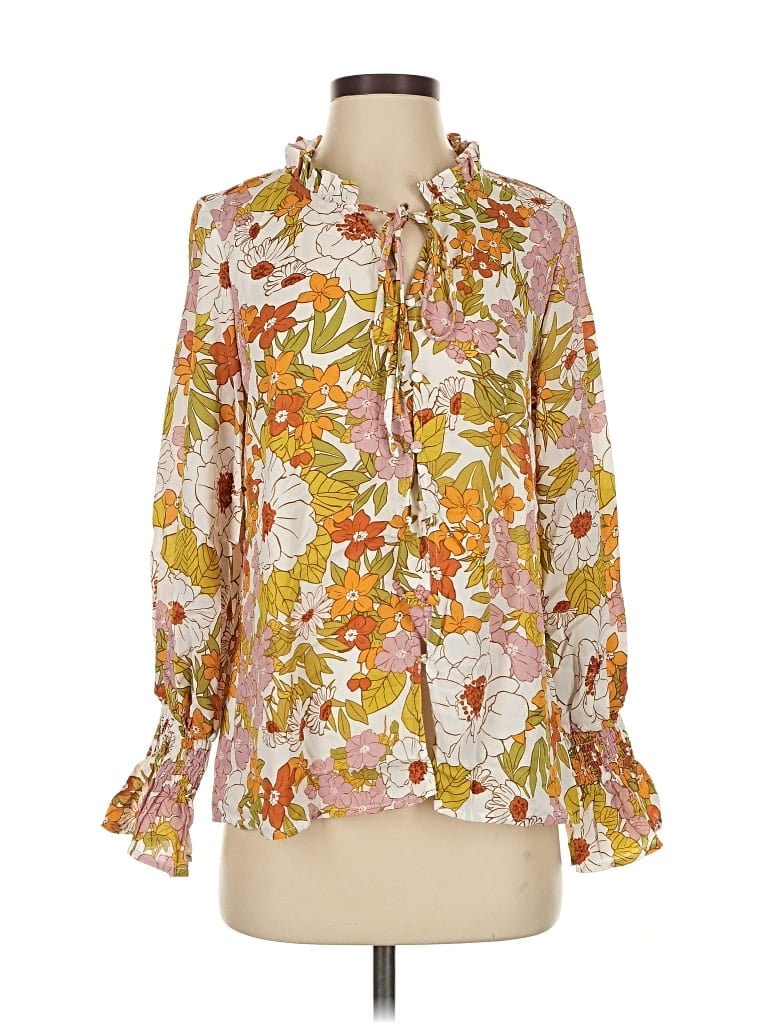 Pre-owned Unbranded Long Sleeve Blouse In Orange