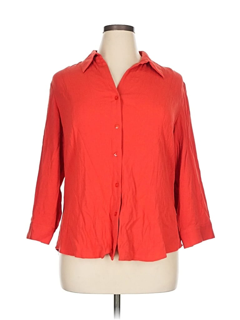 Coldwater Creek 3/4 Sleeve Button Down Shirt In Red